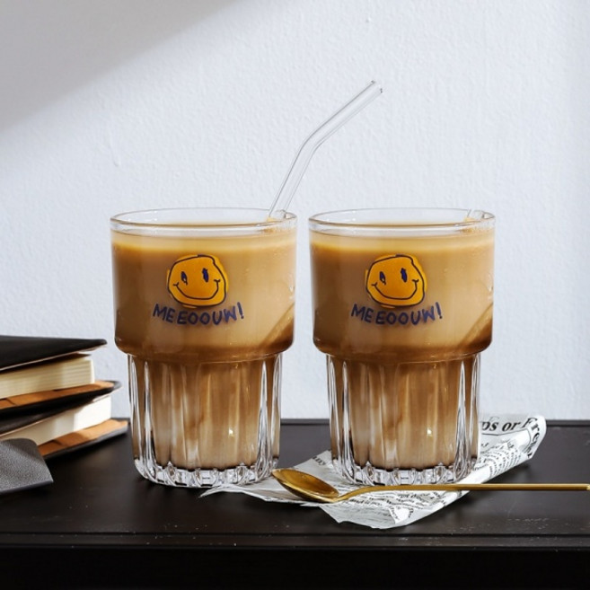 다파랑 어글리 스마일 투명 아이스커피 유리잔 긴컵 HJ0177, 혼합색상, 2개