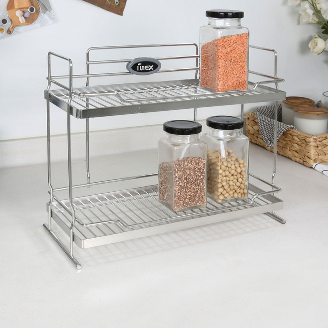 아이넥스 다용도 수납 2단 선반, 실버, 1개