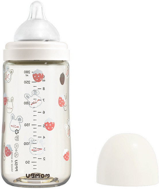 유비맘 PPSU 배앓이 방지 토끼 젖병 + 젖꼭지 세트, 베리래미 화이트, 280ml, 1개