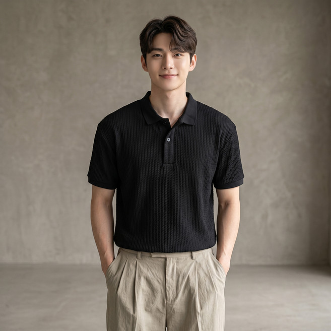 닷이프 남성용 데일리 카라 니트 반팔 티셔츠 D263-0822
