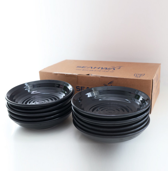 세화통상 크라운 멜라민 원형 찬그릇 14cm, 검정색 + 유광, 10개