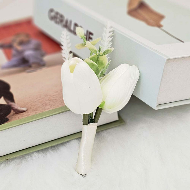 이플린 셀프웨딩 조화 부토니에, 화이트, 1개