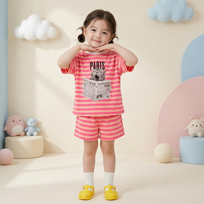 냥이 신문 구독 반팔 티셔츠 + 하의 세트