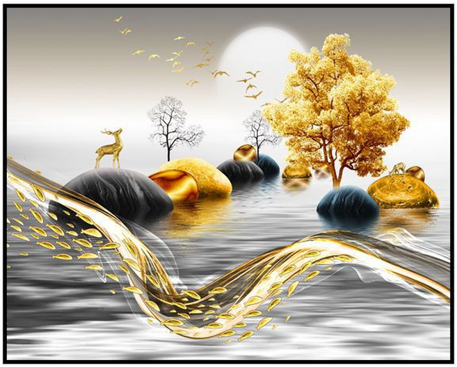 트레오바 거실 고급 스위치 박스형 장식 그림 골든 디어 럭키, 블랙