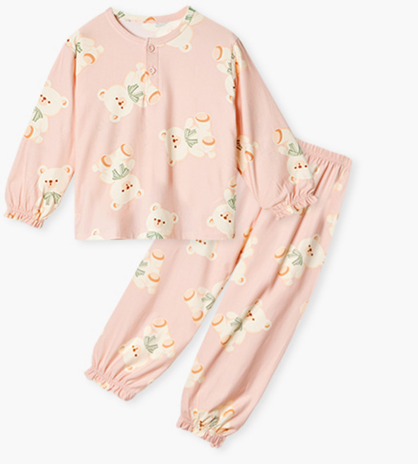 유니프랜드 아동용 큐티베어 양면 기모 잠옷 상하의 세트