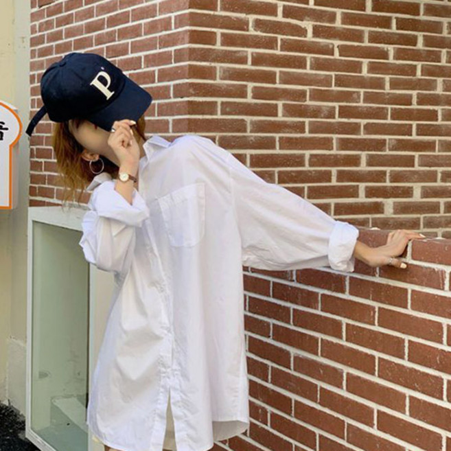 Paradiso 女款新款基本款寬鬆版長袖日常白色襯衫