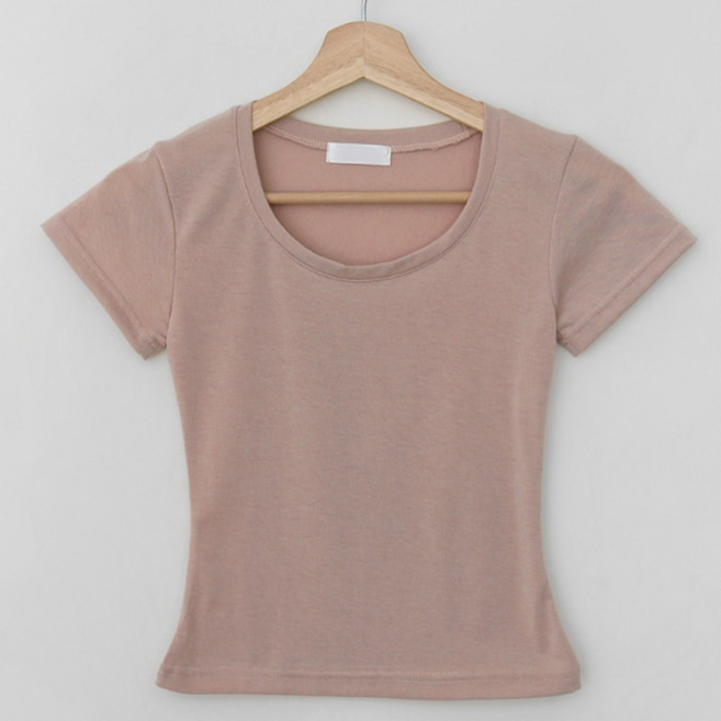 큐니걸스 여성용 7컬러 키작녀딥유넥2 크롭 반팔 티셔츠