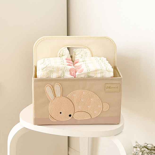 벨몽 2단 휴대용 이동식 트롤리 아기 기저귀 정리 수납함, 토끼, 1개