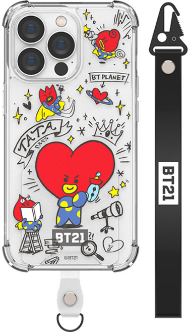 아이컬러즈 BT21 두들 스마트 탭 투명 에어 강화 휴대폰 케이스