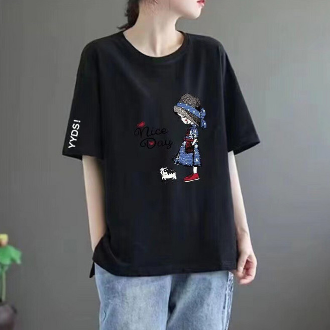Goodif 女性大尺碼V領短袖印花T恤