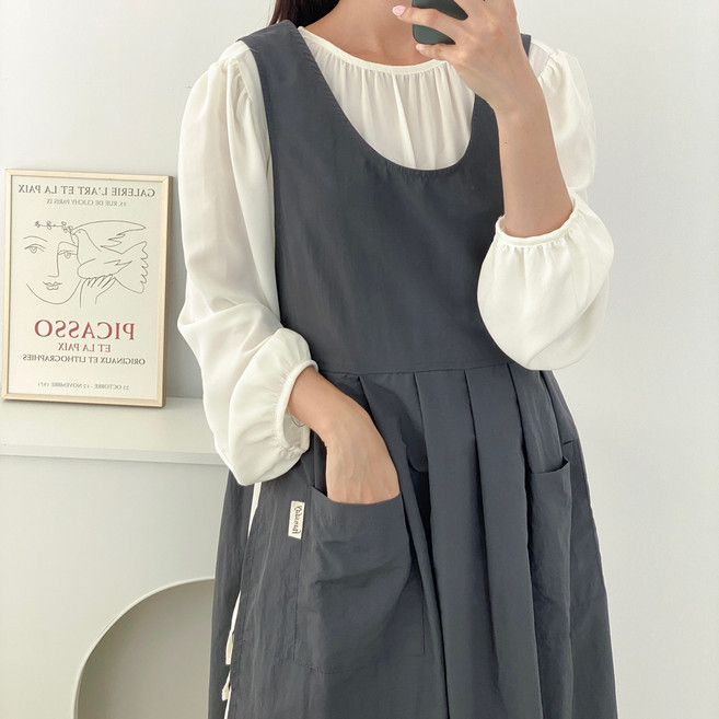 한스데이 국내 제조 방수 장금이 원피스 앞치마, 차콜, 1개
