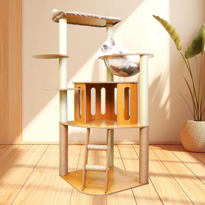 대형 하우스 캣타워 HZM12, 화이트 + 베이지 + 오렌지, 1개
