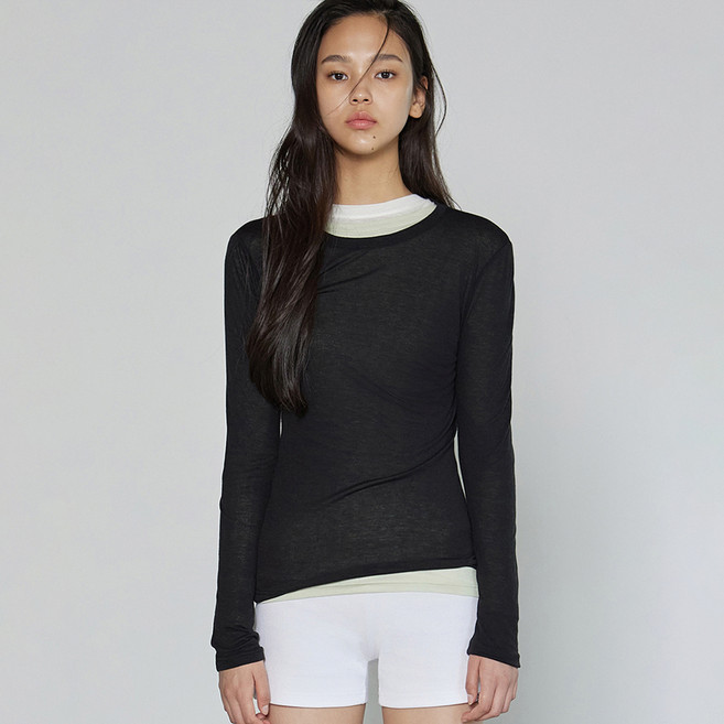 미치코런던 여성용 레이어드 울 텐셀 탑 티셔츠