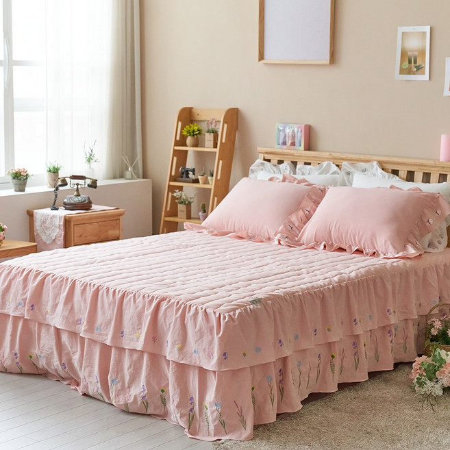 류금숙 여자의 정원 광목 워싱 자수침구 이중 프릴 침대커버 세트