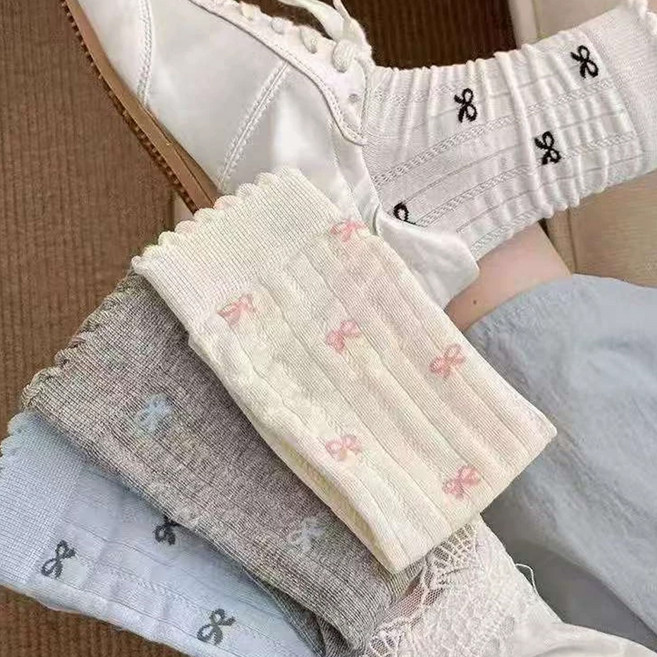 여성용 로맨틱 리본 골지 양말 4족 세트 AW19