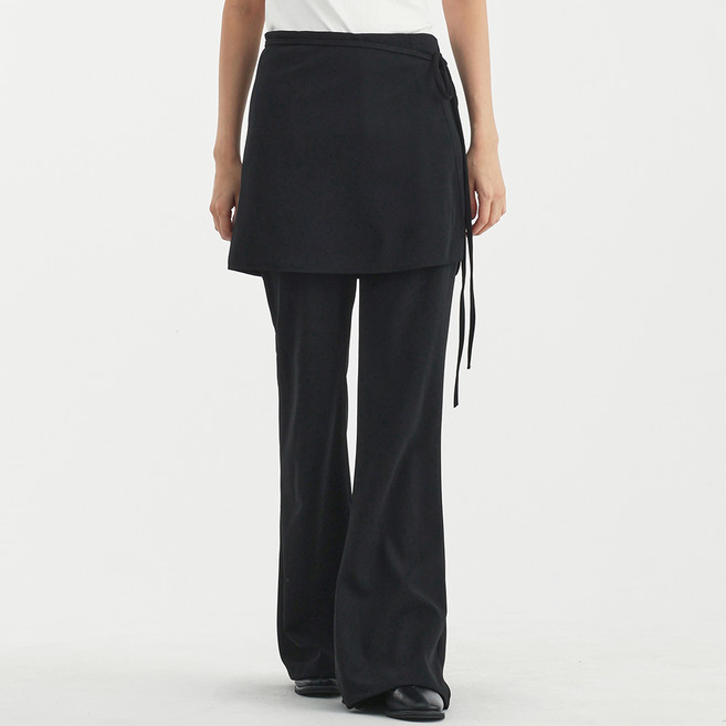 엘쏘 여성용 투피스 랩 치마 바지 레이어드 부츠컷 팬츠