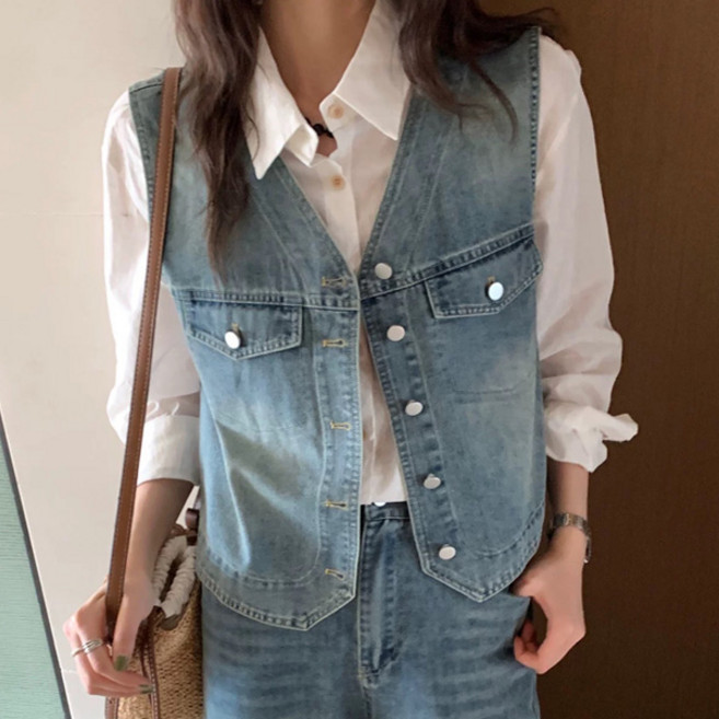 LUNA GIRL 女款 MP V領牛仔背心 L25FV070835