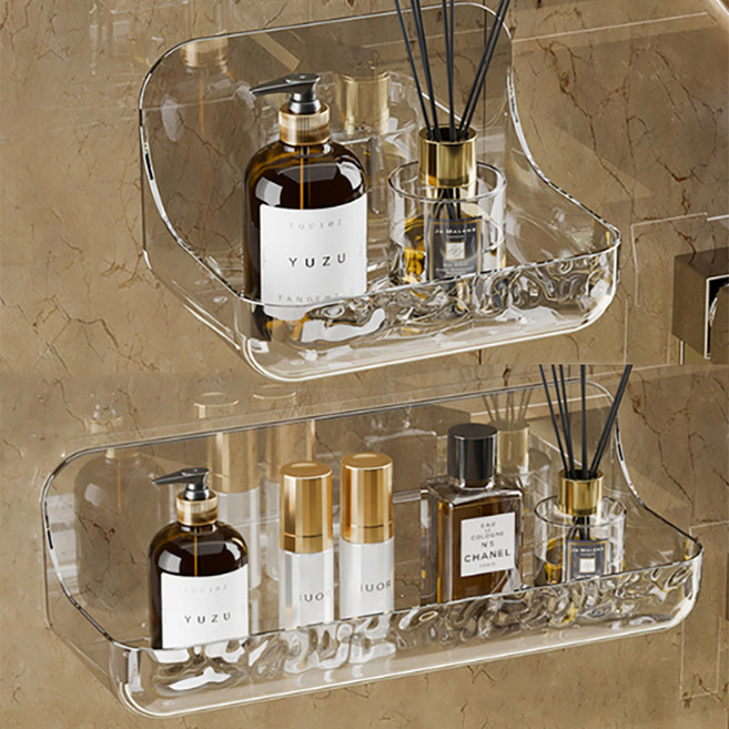 피어니스트 아크릴 무타공 부착형 욕실선반 2종 세트, 투명, 1세트