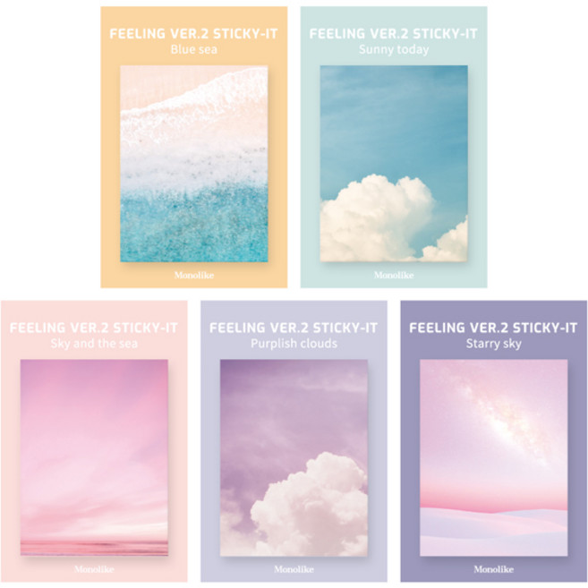 모노라이크 스티키 점착메모지 필링 Ver 2 5종 세트, Blue sea, Sunny today, Sky and the sea, Purplish clouds, Starry sky, 1세트
