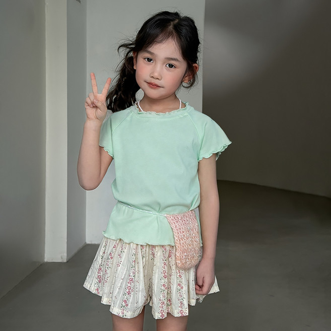 스타빈 물결프릴 컬러 반팔 티셔츠