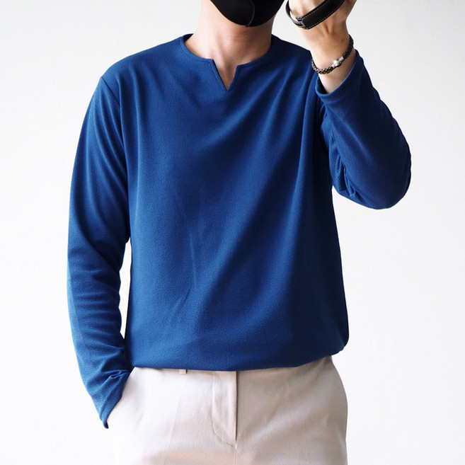 엘엑스티 남성용 링클프리 엠보 브이 슬릿넥 티셔츠