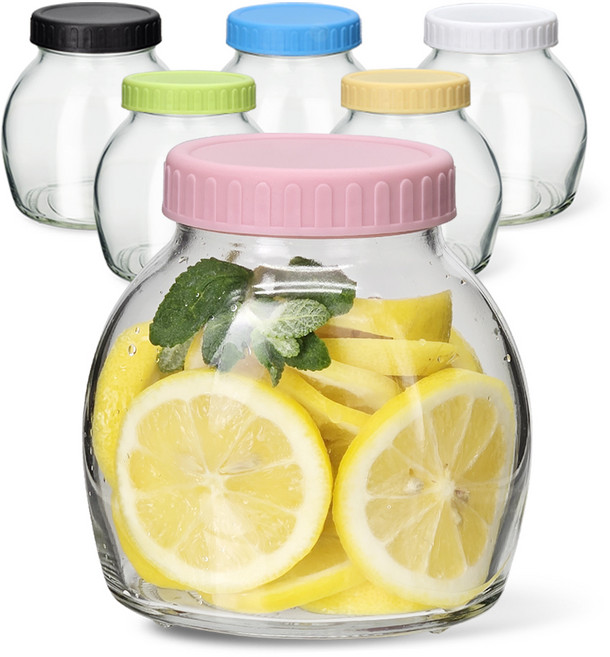 미르코리아 실리콘링캡 플라스틱 뚜껑 + 타원형 유리병 6종 세트 IS500, 1세트, 440ml