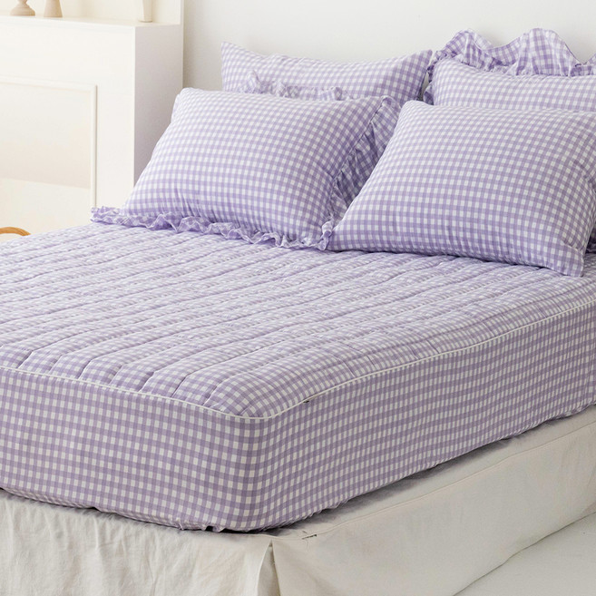 이불넷 국산 폭신한 깅엄체크 누빔 매트리스 커버