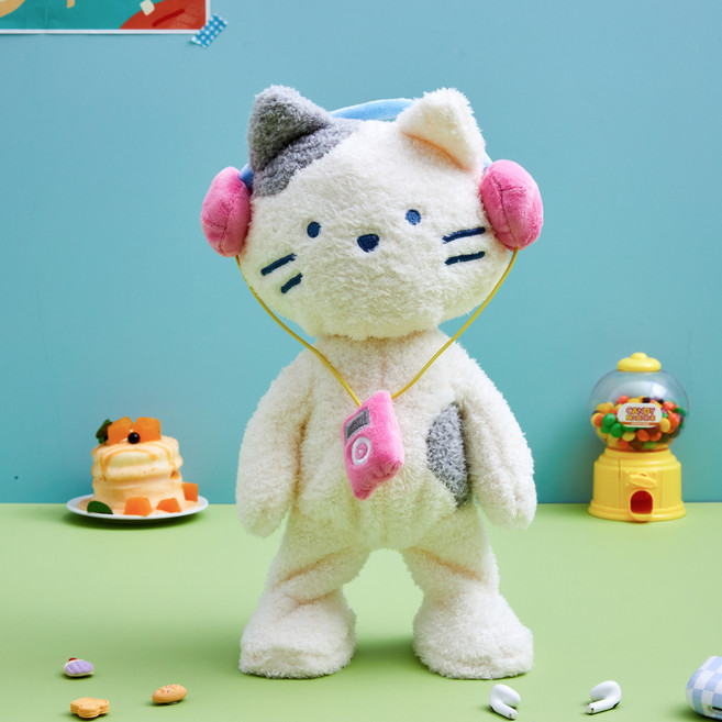 버터 춤추고 따라하는 헤드폰 밀크캣 인형, 화이트, 1개, 36cm