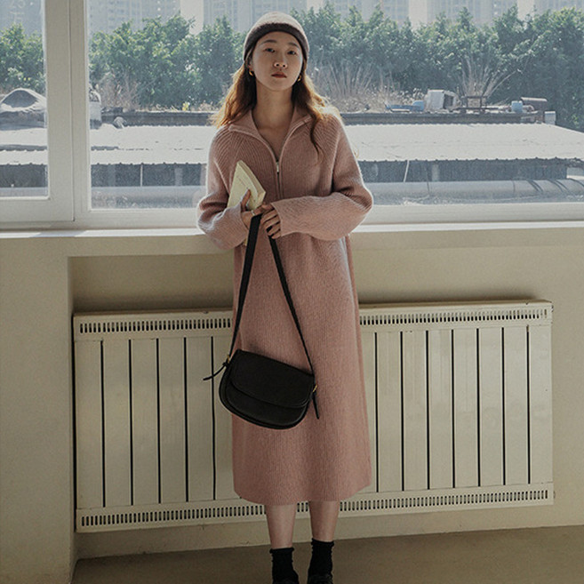 Seonbit La Muse 針織長版洋裝, 粉紅色