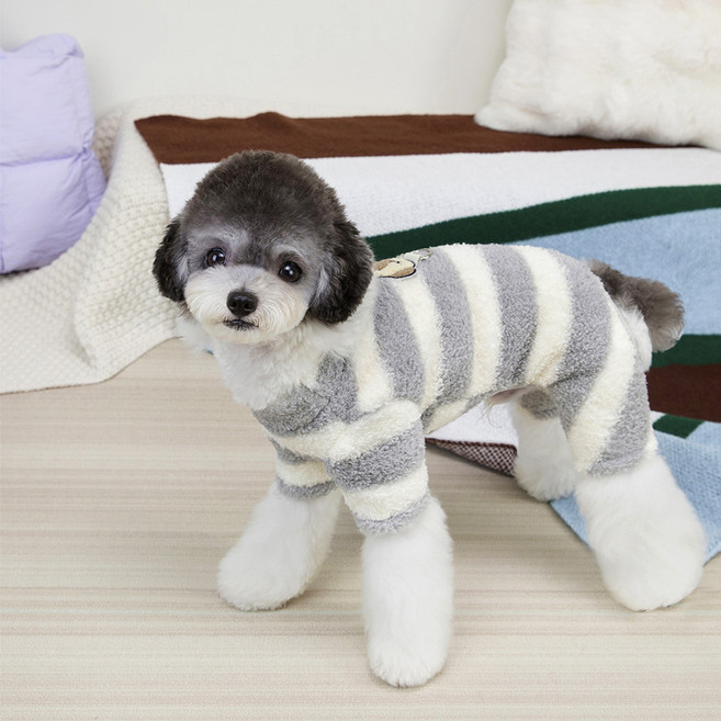 파스텔펫 반려동물 줄무늬 플리스 올인원, 그레이, 1개