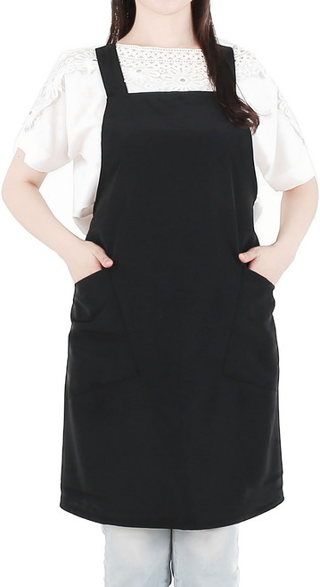 Clean Uniform 魔鬼氈鈕扣型服務圍裙 黑色 中款, 1件