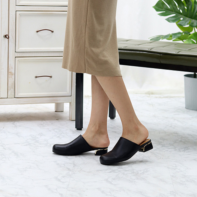 Aboutshoe 女款 Alo 圓頭低跟穆勒鞋, 黑色, 230