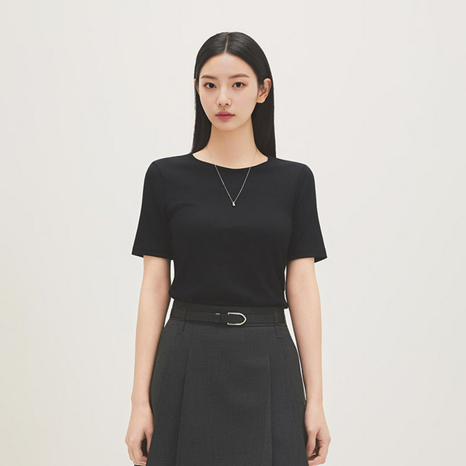 로엠 여성용 올데이 베이직 라운드넥 골지 티셔츠