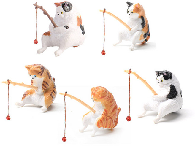 아쿠아비 고양이 낚시 피규어 어항 꾸미기 5종 세트, 1세트