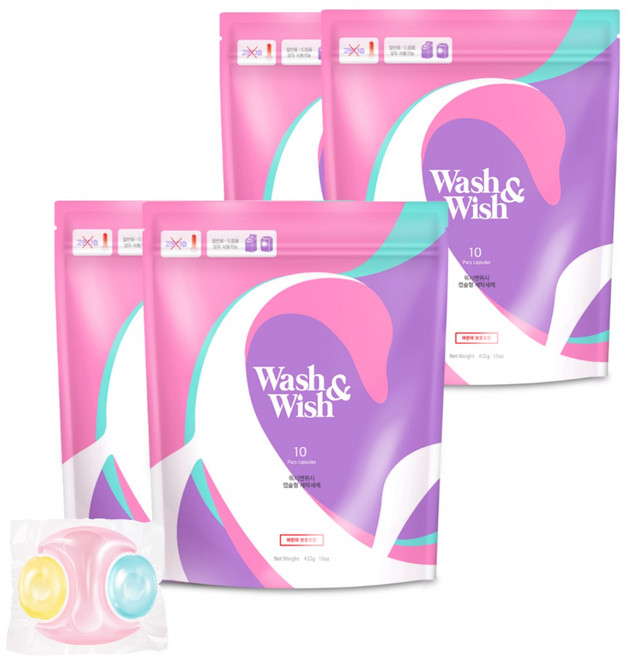 워시앤위시 프리미엄 캡슐세제 들꽃향, 10개입, 4개