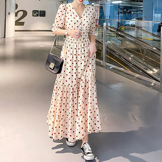 마켓에이 여성용 플로럴 도트 프린팅 롱원피스 빅사이즈 포함