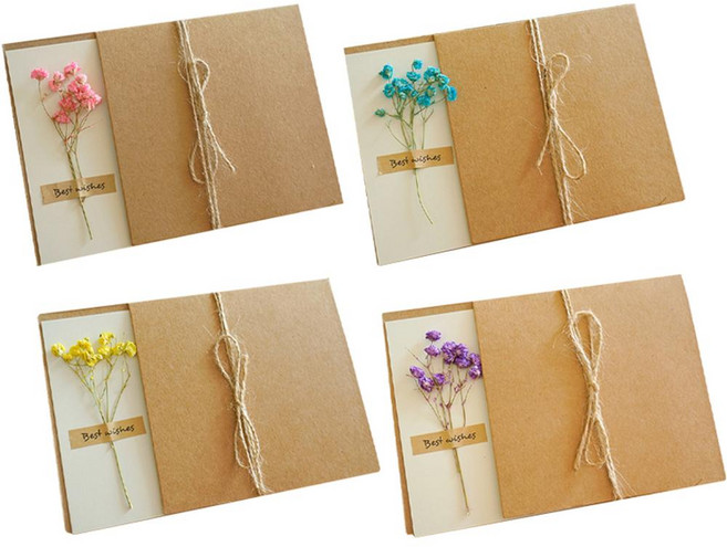 Better Home 乾燥花感謝卡 4件組, 粉色+藍色+黃色+紫色, 4個