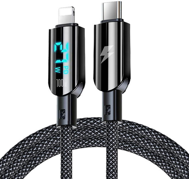 YORI CAR 優里 數顯充電線, 典雅黑, 1個, 120cm