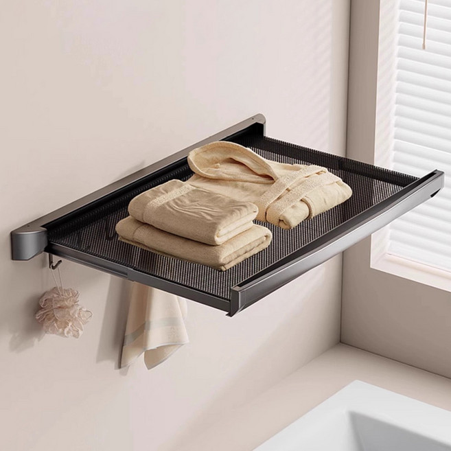 Alleophom 免鑽孔 節省空間 浴室層架 毛巾架 置物架 L261-0052, 灰色(L261-0052GRM), 1個