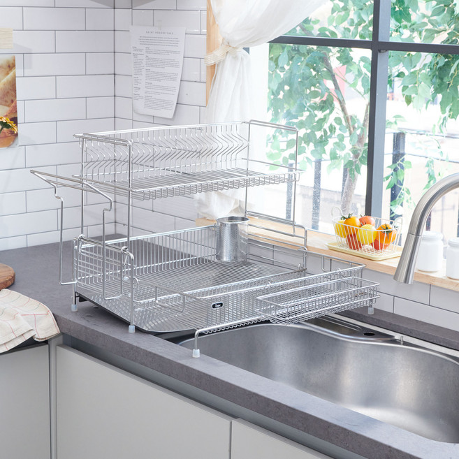 아이넥스 클린엣지 스마트 올스텐 확장형 식기건조대 풀세트, 2단, 실버, 1세트