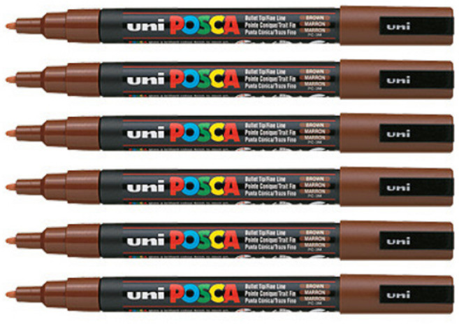 POSCA 細字水性麥克筆 PC-3M 棕色, 6個, 1色