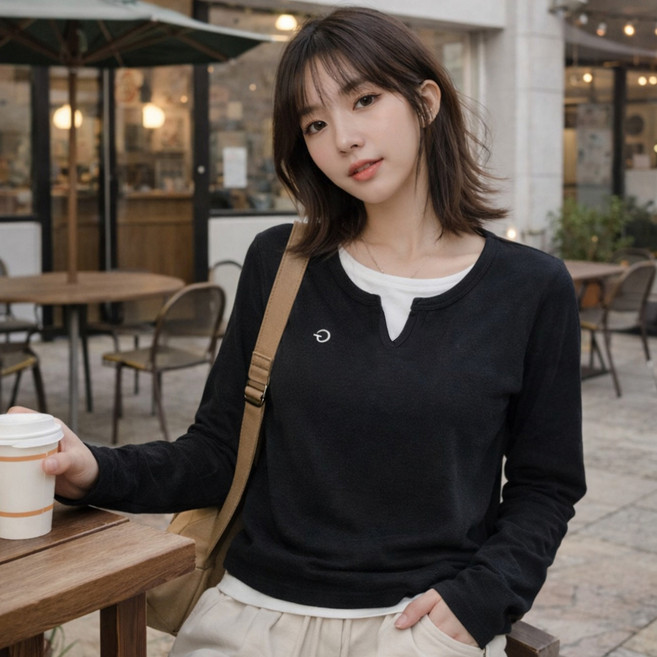 알로데 여성용 이중 레이어드 긴팔티셔츠