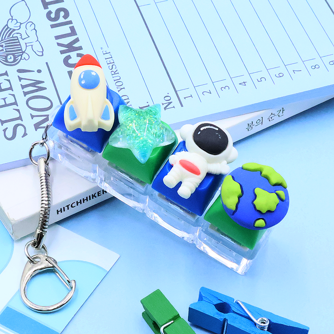 Bidangil 火箭星星 Clicky 鍵盤 4鍵鍵帽 鑰匙圈