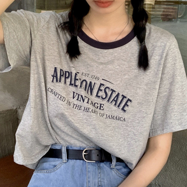 I CAN SIMPLE 女款復古撞色圓領短袖T恤