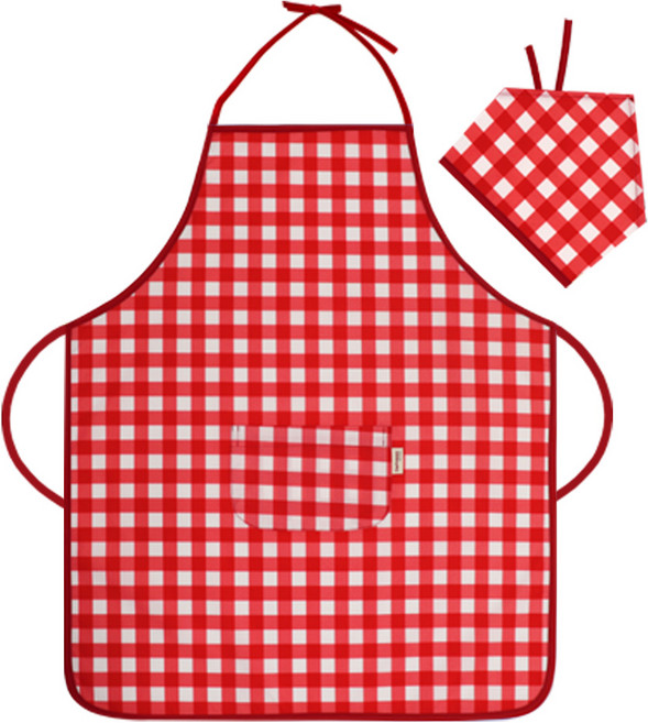 더해피 아동용 목끈형 앞치마 + 두건 세트