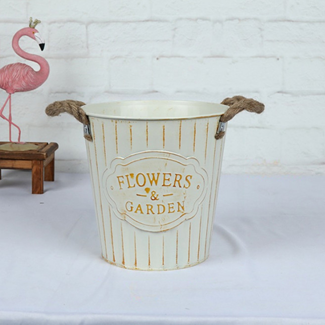 홈플로우 빈티지 철제 인테리어 플라워가든 화분, 화이트, 1개