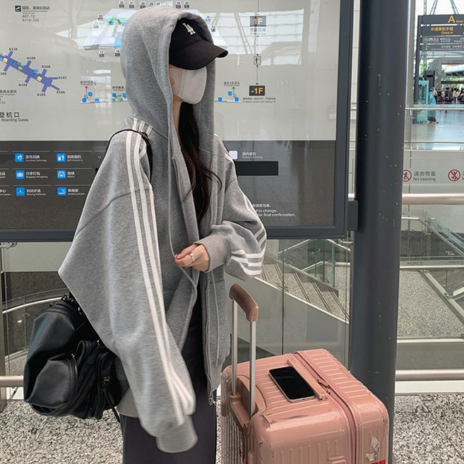 알로데 오버핏 라인 후드집업