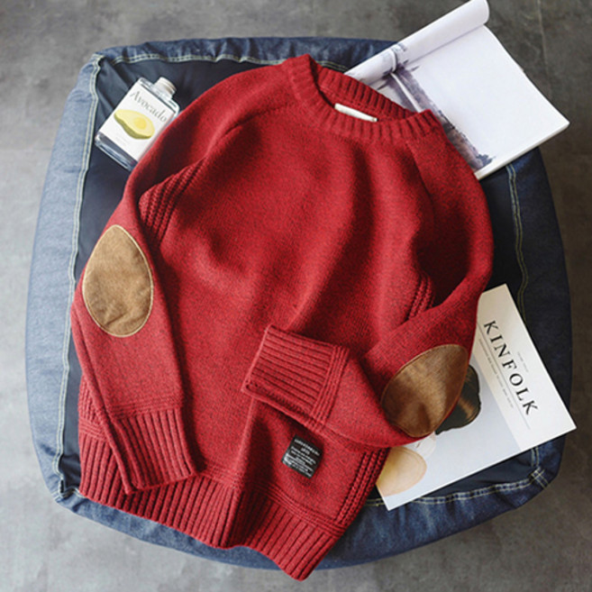 男士時尚潮流燈芯絨拼接復古風針織衫