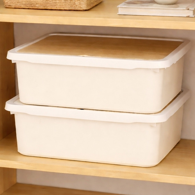 BONOHOUSE 木蓋儲物收納箱, 奶油色, 2個