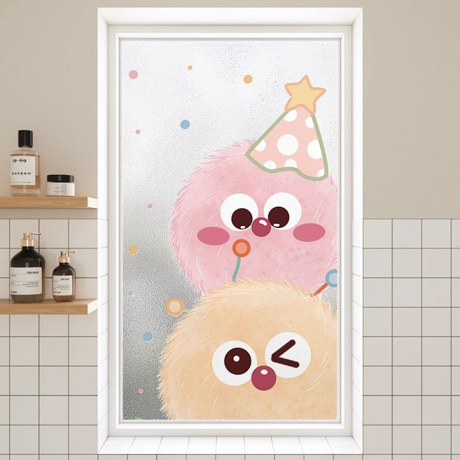 던전스트디오 귀여운 뽀송이 캐릭터 무점착 사생활 보호 창문 시트지, 3